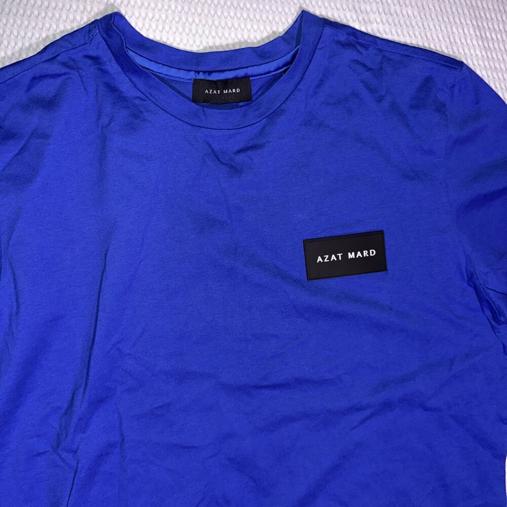 Azat Mard Blue T-SHIRT Logo Top Mens Designer Large Luxe